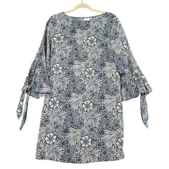 Morris Co x H&M Floral Pattern 3/4 Sleeves Tie Cuff Boat Neck Shift Dress Size 6 - Picture 1 of 8